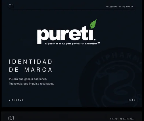 Portada de la presentación de marca de Pureti, para Vipharma
